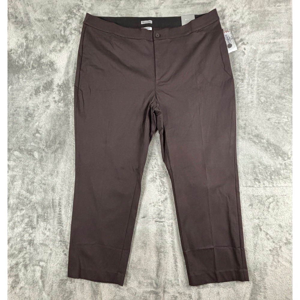 Catherines The Universal Pant Womens 28W Brown Stretch Comfort Elastic Waist NWT